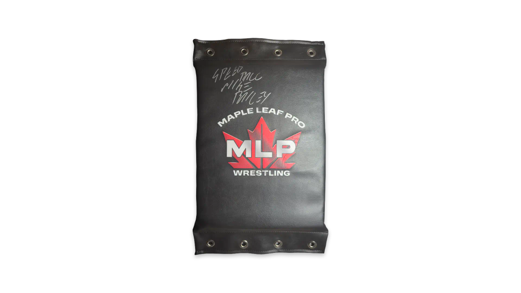 An event used turnbuckle pad from Maple Leaf Pro Wrestling: Northern Rising, signed by “Speedball” Mike Bailey.