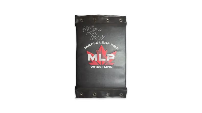An event used turnbuckle pad from Maple Leaf Pro Wrestling: Northern Rising, signed by “Speedball” Mike Bailey.